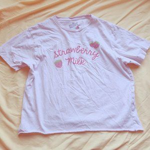 goodie two sleeves oversized strawberry milk shirt